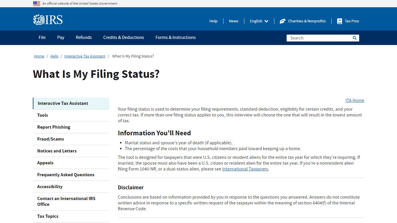 What Is My Filing Status? | Internal Revenue Service - IRS tax forms