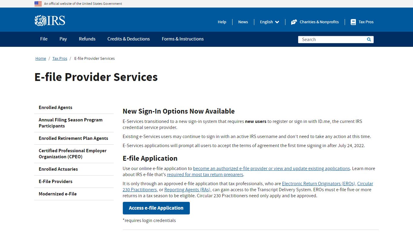E-file Provider Services | Internal Revenue Service - IRS tax forms