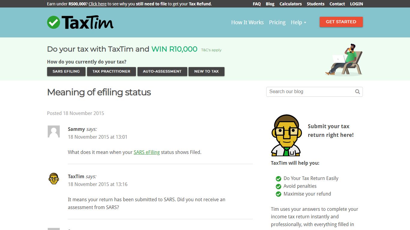 Meaning of efiling status | TaxTim SA